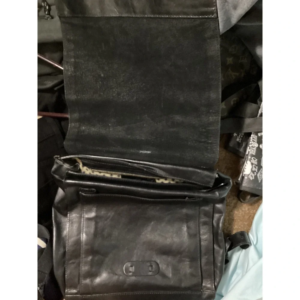 The Old Angler Italian Leather Black Backpack Flap Closure